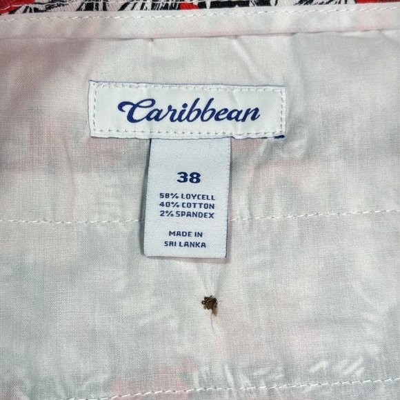 Caribbean Men’s Tropical Print Blue Red Flat Front Chino Shorts size 38 - NWT - Picture 7 of 9